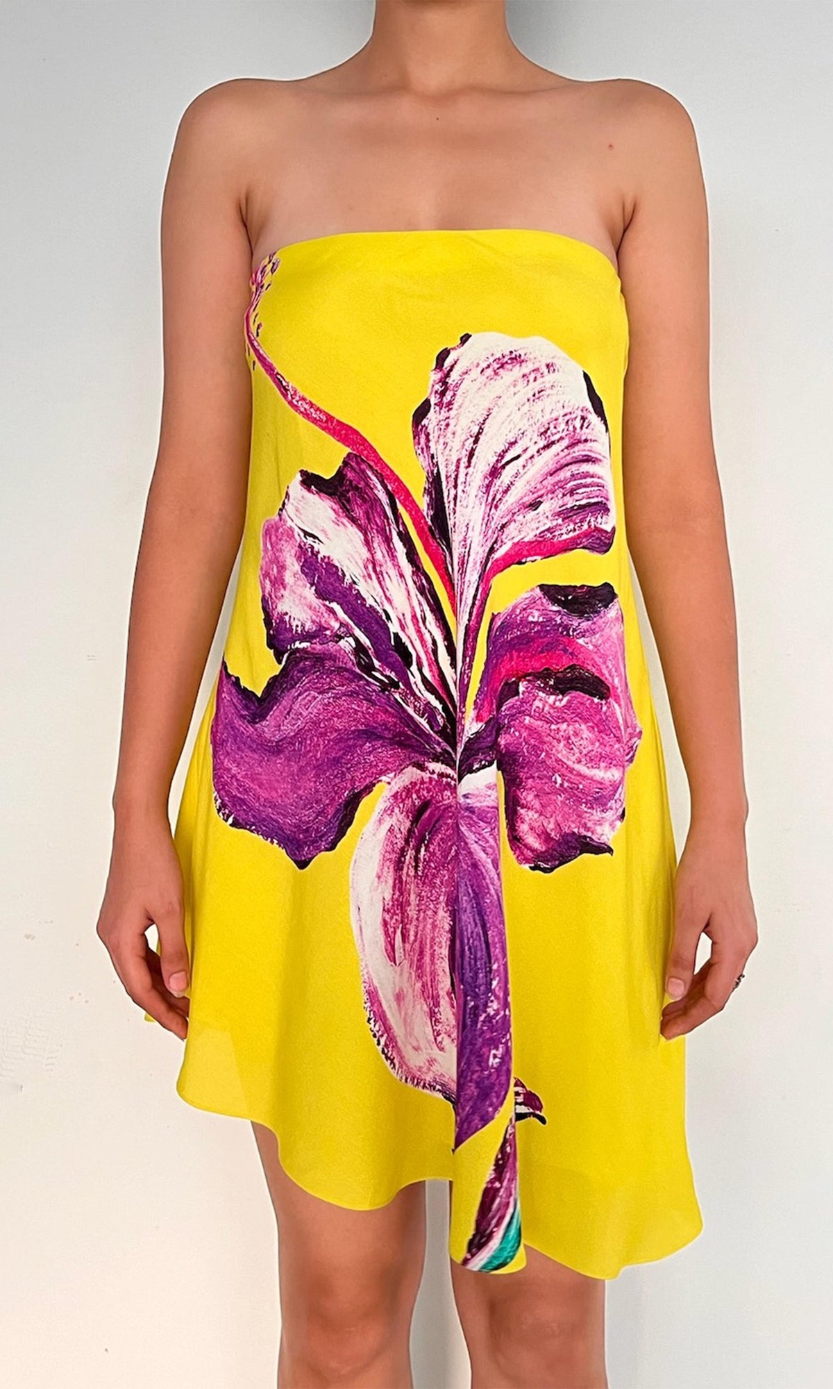 Rococo Sand | Juri Viscose Crepe Heavy (Skw 3202) Mini Dress | Yellow Purple