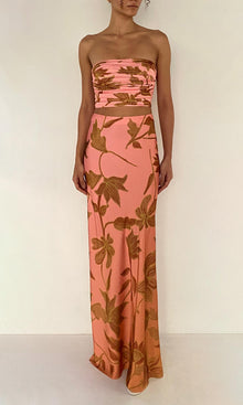 Rococo Sand | Mae Polyester Satin Lycra Ruched Bustier | Peach