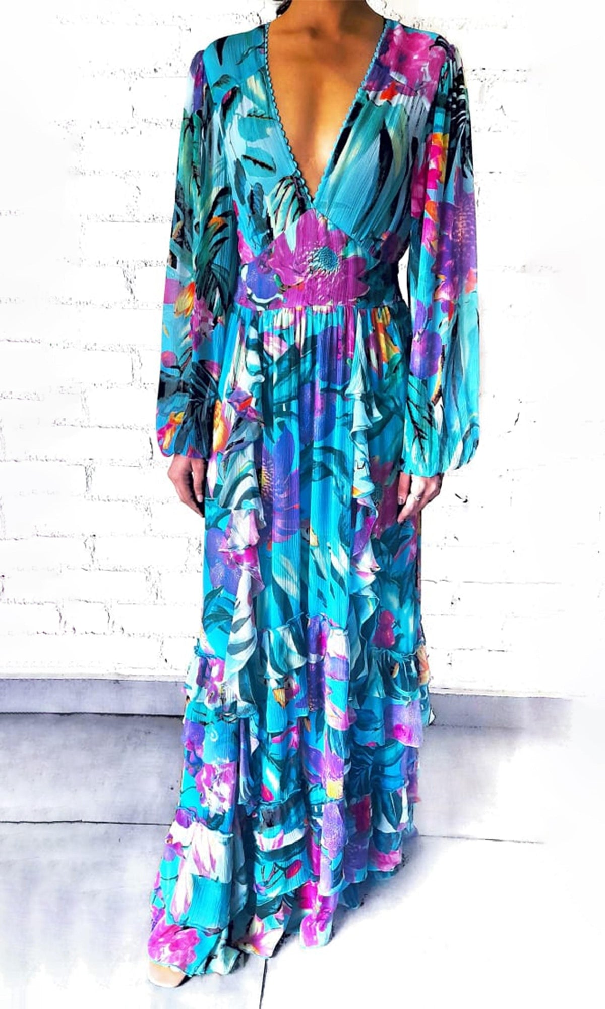 Womens | Ocean Viscose Chiffon Maxi Dress | Turquoise
