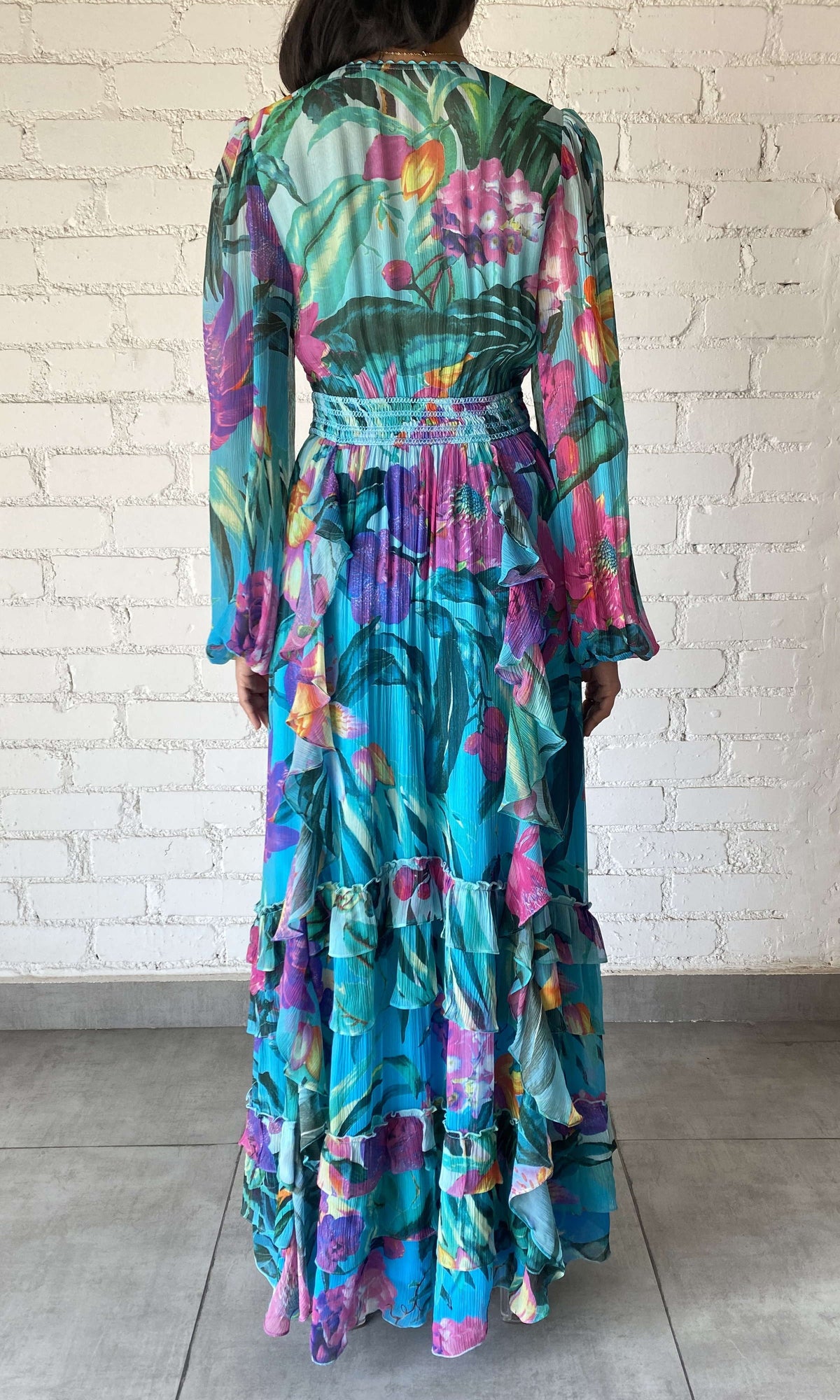 Womens | Ocean Viscose Chiffon Maxi Dress | Turquoise