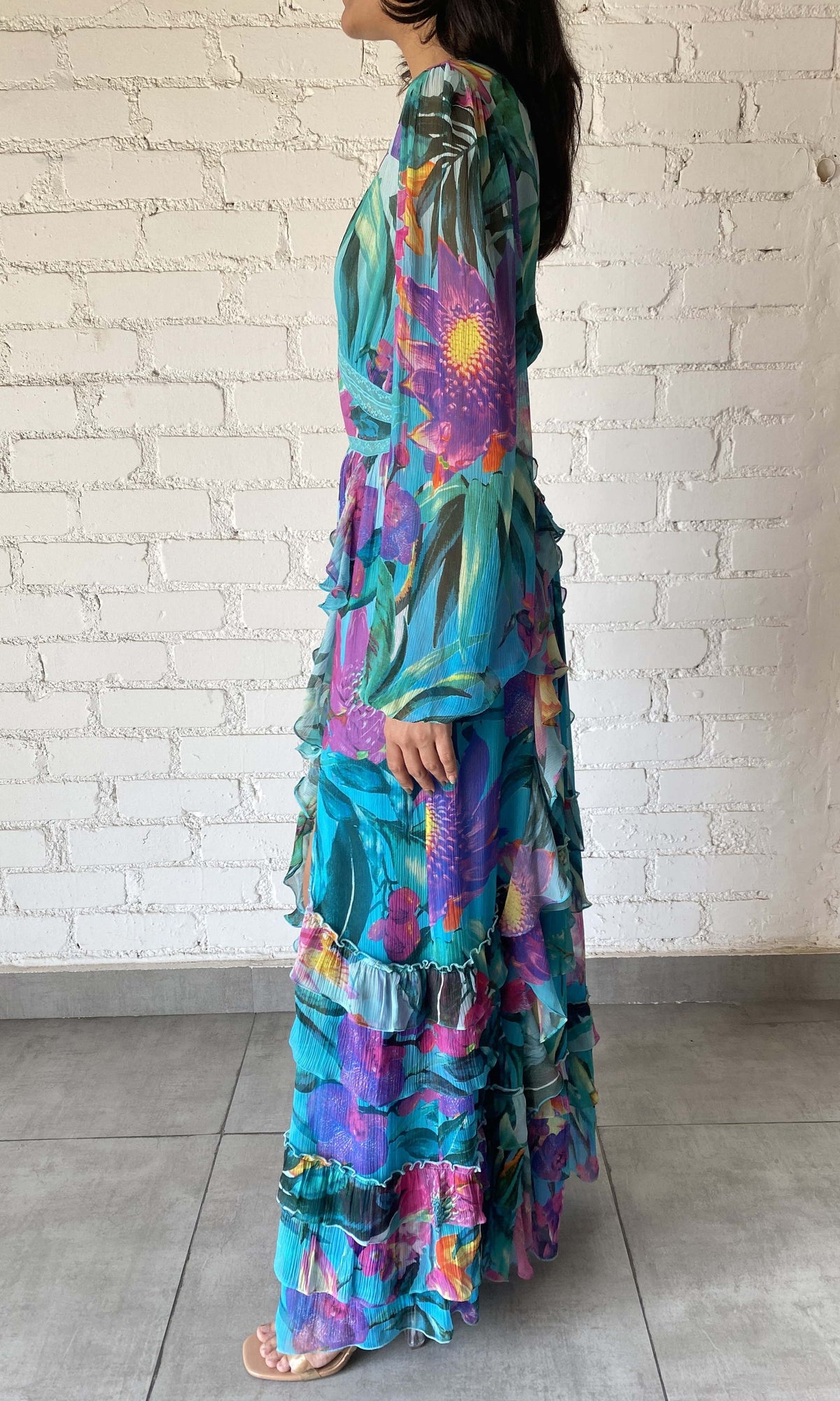 Womens | Ocean Viscose Chiffon Maxi Dress | Turquoise