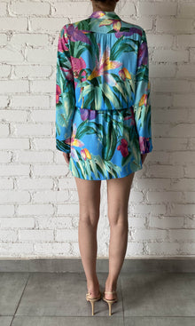 Rococo Sand | Ocean Polyster Satin Lycra Mini Dress | Turquoise