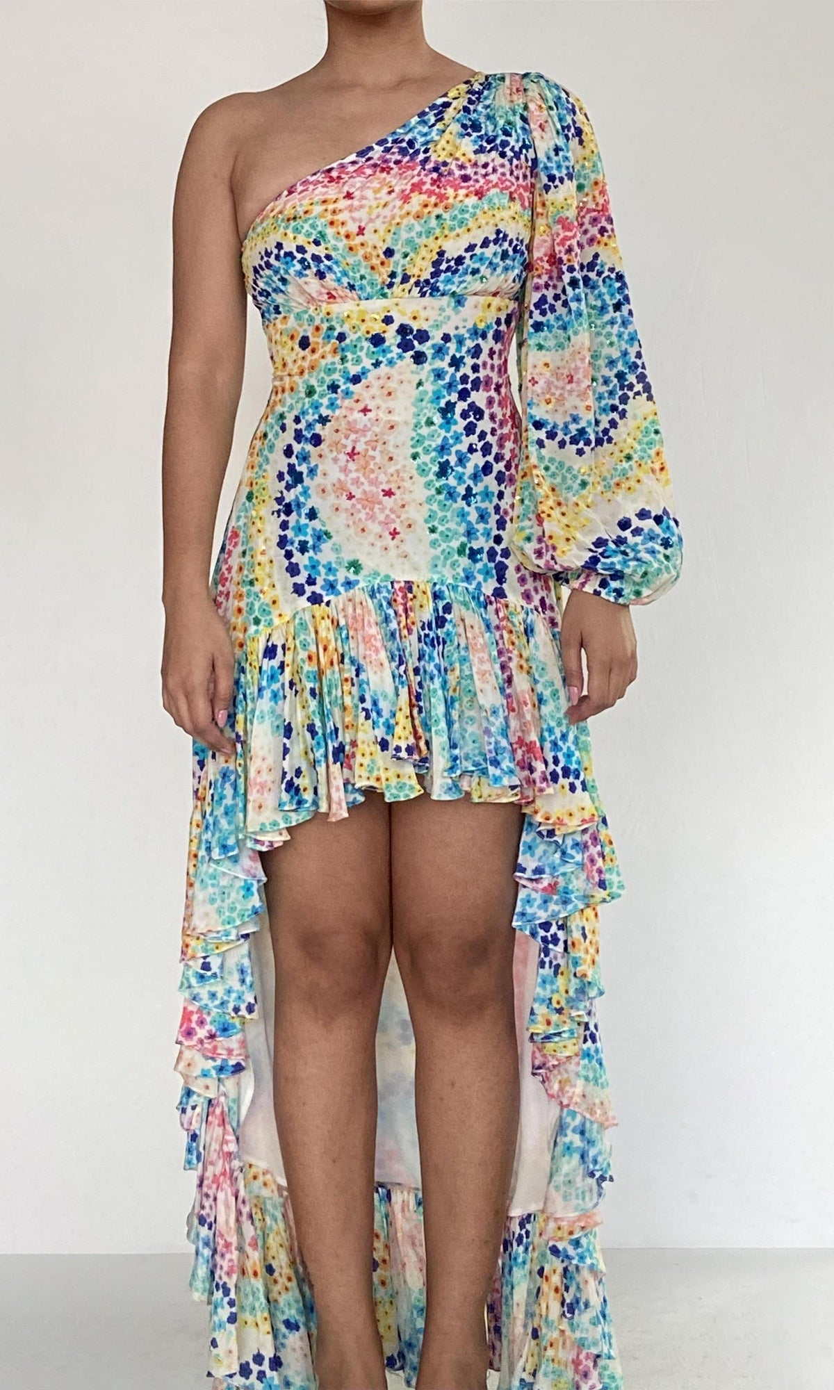 Womens | Okimi Tanish Crepe Long Dress | White Multi