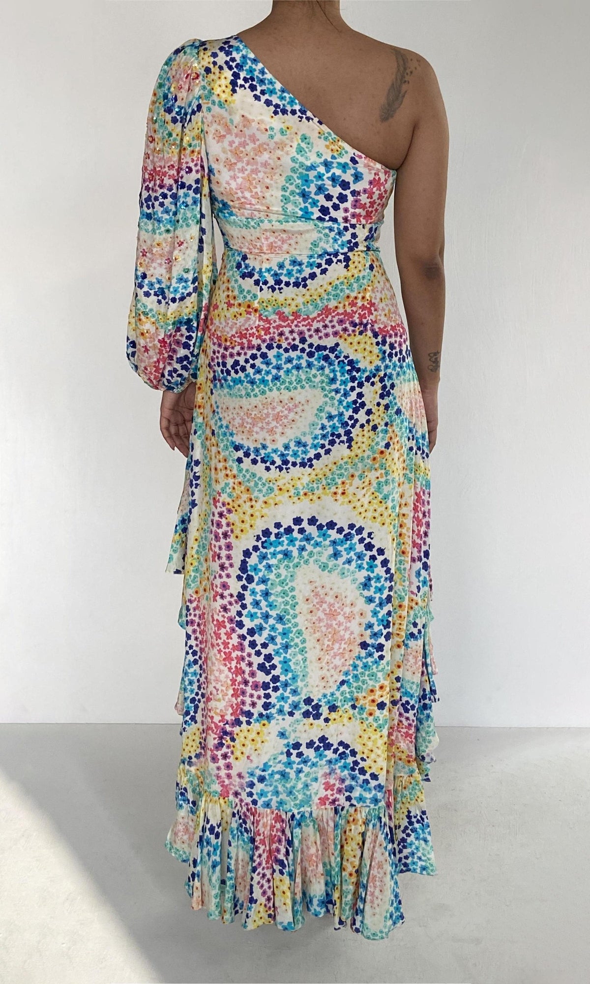 Womens | Okimi Tanish Crepe Long Dress | White Multi