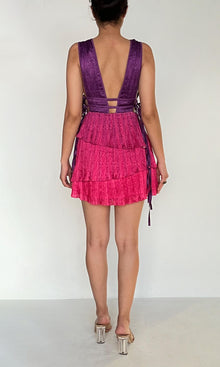 Rococo Sand | Paige Polyester Satin Short Dress | Pink Purple