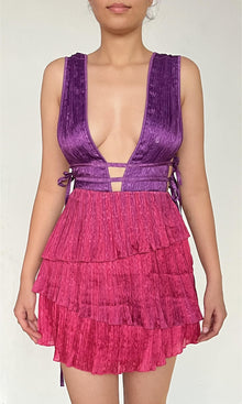 Rococo Sand | Paige Polyester Satin Short Dress | Pink Purple