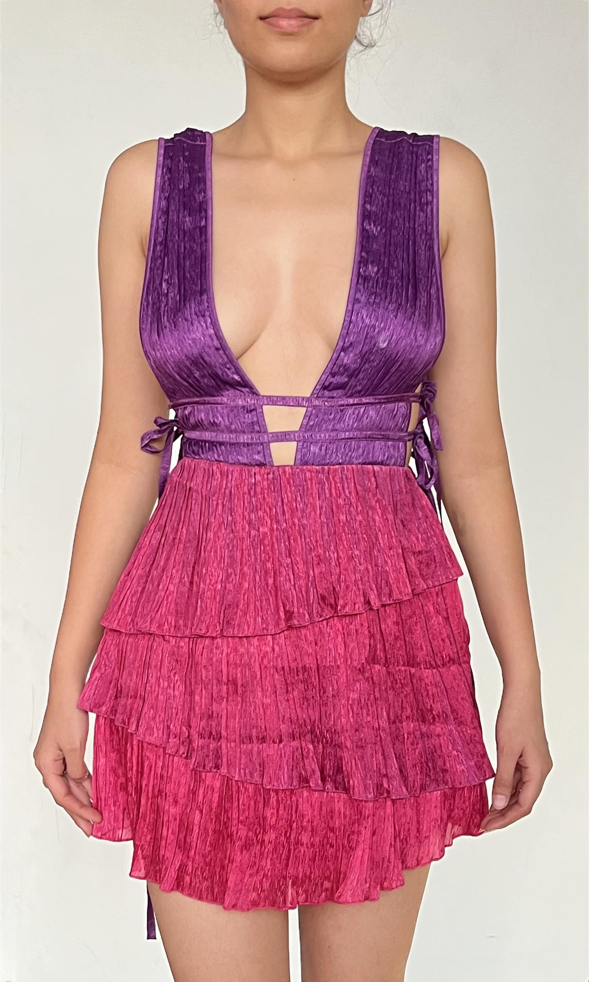 Rococo Sand | Paige Polyester Satin Short Dress | Pink Purple
