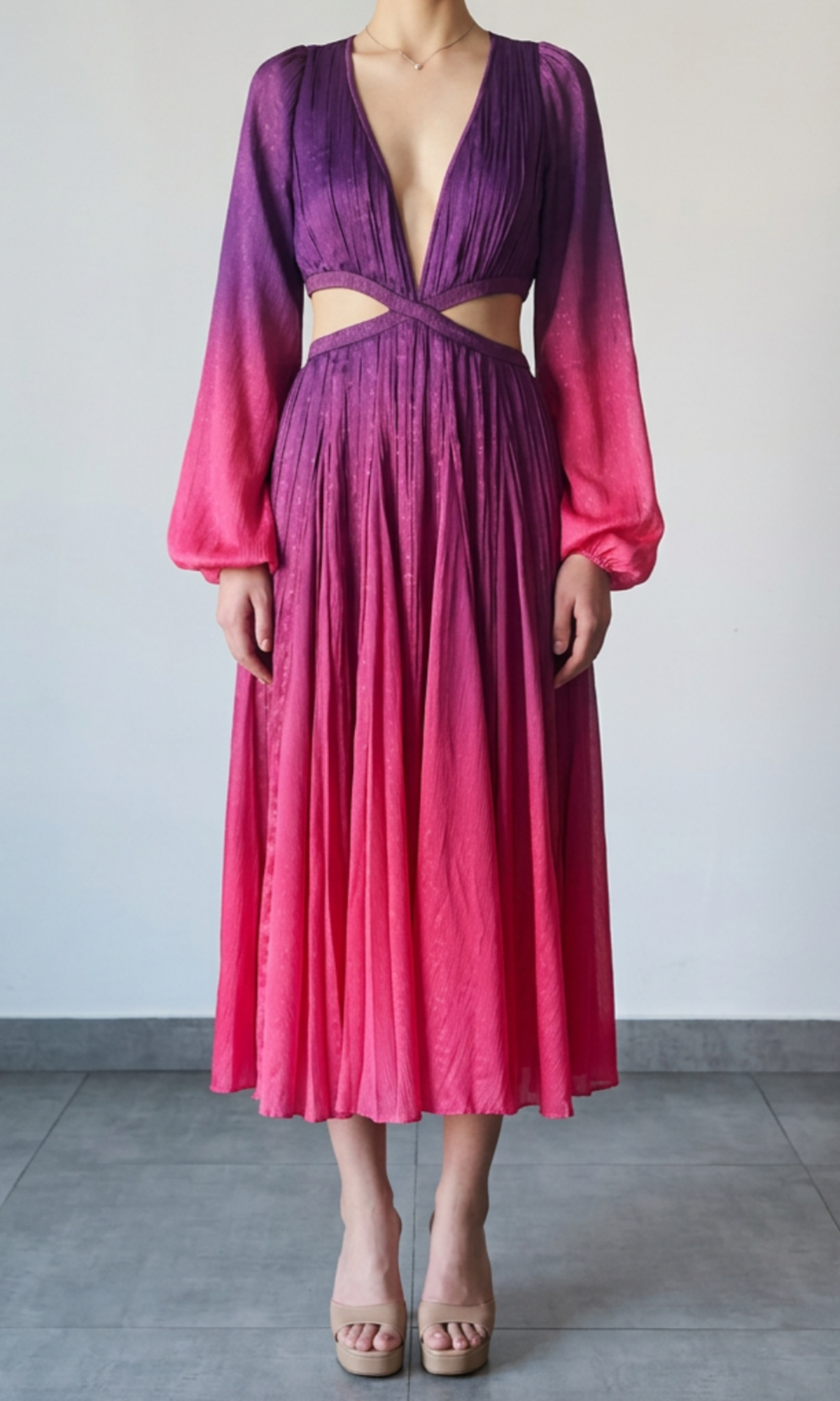 Rococo Sand | Paige Polyester Shimmer Chiffon Long Dress | Purple Pink
