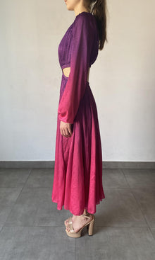 Rococo Sand | Paige Polyester Shimmer Chiffon Long Dress | Purple Pink