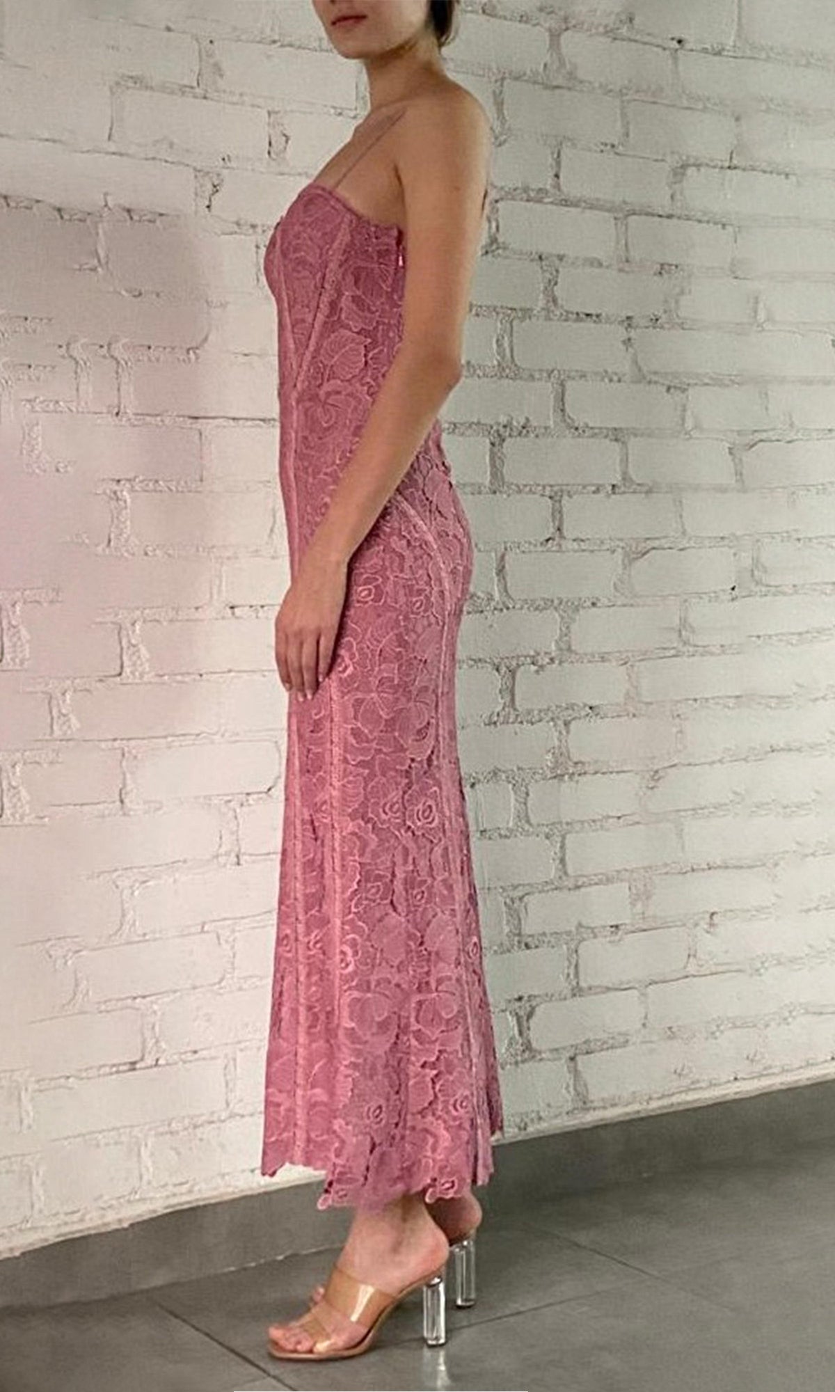 Womens | Paris Polyester Chemical Lace Midi Dress | Blush