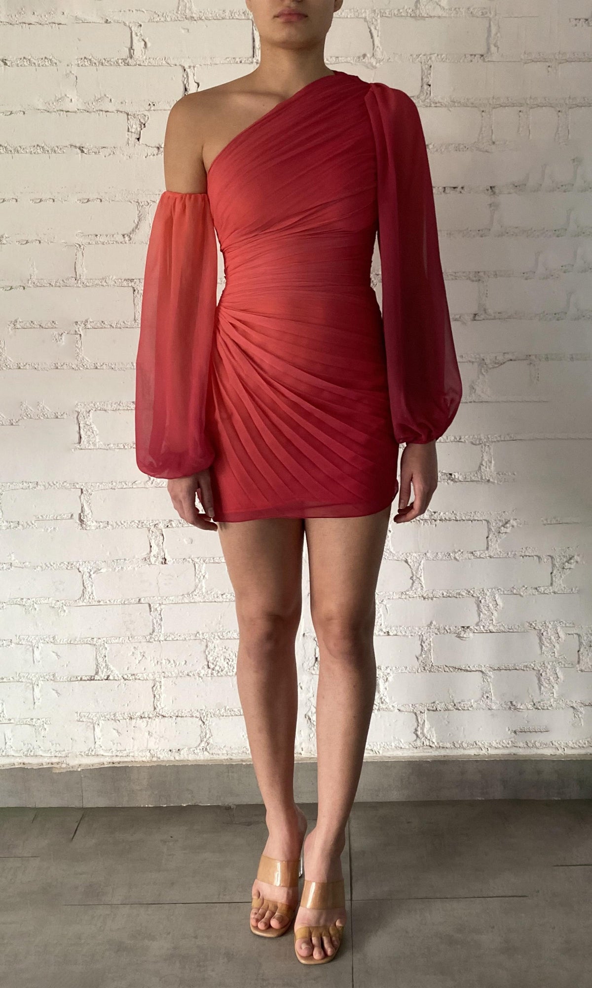 Rococo Sand | Rae Polyester Chiffon Short Dress | Peach Brown Ombre