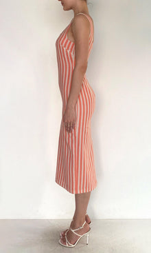 Rococo Sand | Riv Linen Cotton Square Neck Maxi Dress | Coral