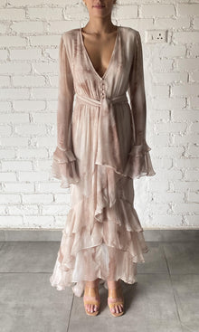 Rococo Sand | Ryan Viscose Crinkle Chiffon Maxi Dress | Light Brown
