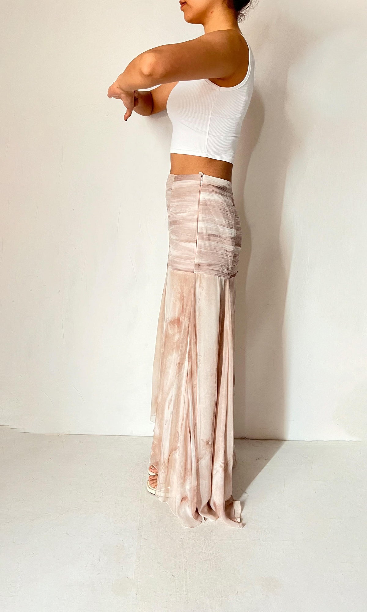 Womens | Ryan Polyester Crinkle Chiffon Long Skirt | Nude