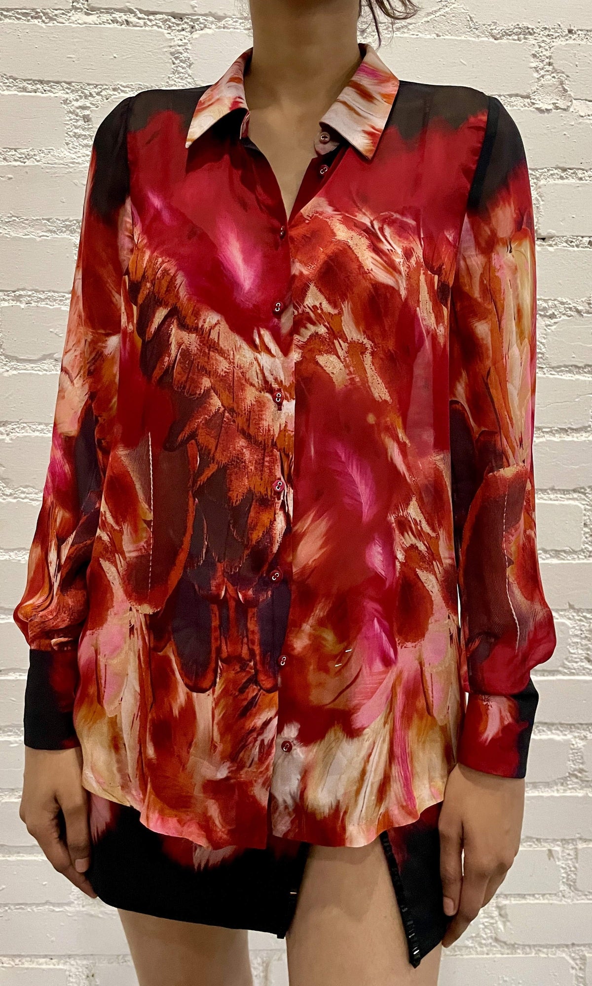 Rococo Sand | Shia Viscose Flat Chiffon Shirt | Black Pink Multi
