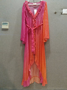 Cape With Tie Up Belt | Orange/Pink