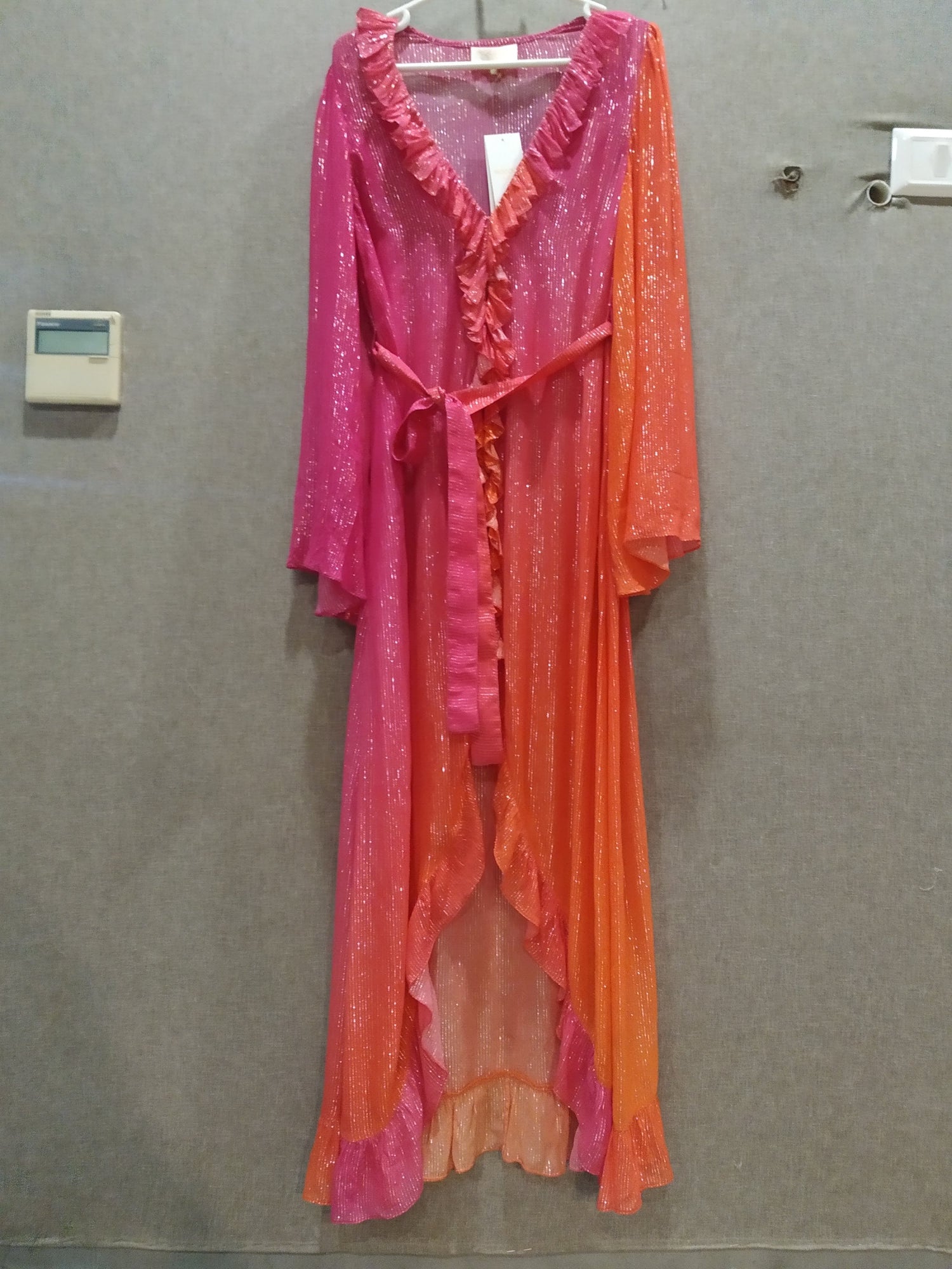 Cape With Tie Up Belt | Orange/Pink