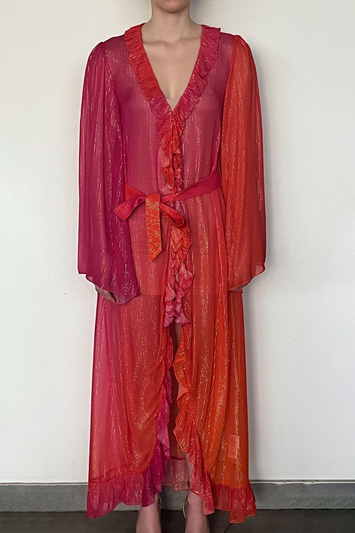 Cape With Tie Up Belt | Orange/Pink