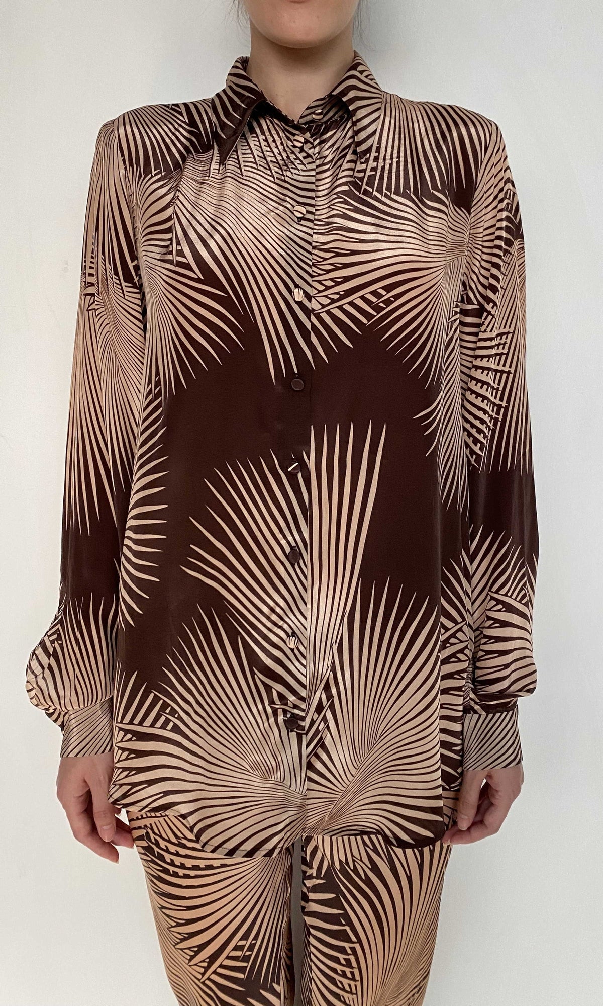 Rococo Sand | Taro Natural Crepe Oversized Shirt | Brown