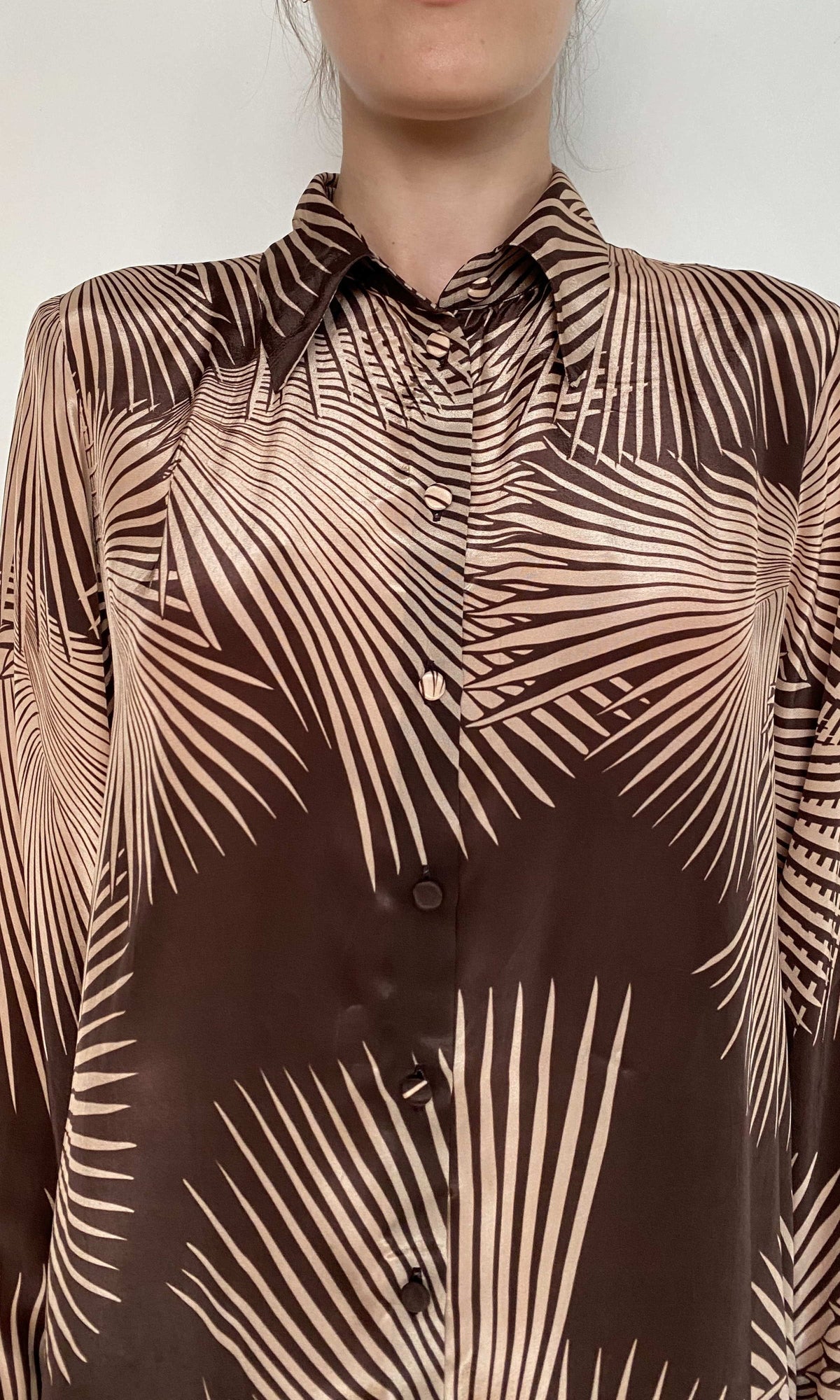 Rococo Sand | Taro Natural Crepe Oversized Shirt | Brown