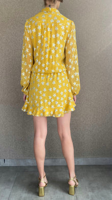 V-Neck Wrap-Style Short Dress | Yellow