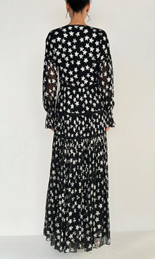 Rococo Sand | Vega Viscose Georgette Star Lurex Long Dress | Black