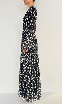 Rococo Sand | Vega Viscose Georgette Star Lurex Long Dress | Black