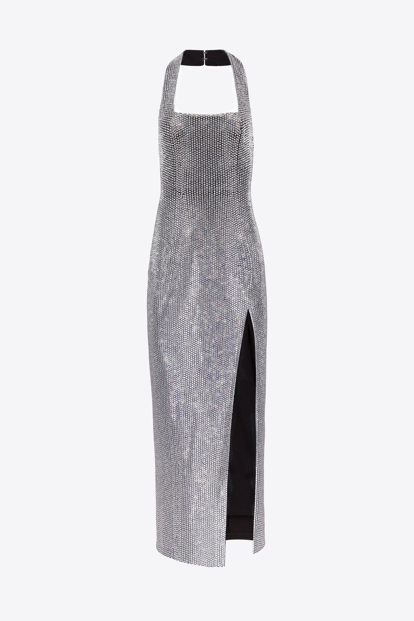 Crystal Embellished Halter Slit Gown | Black