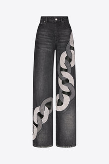 Chain Cutout Wide Leg Jean | Grey Multi