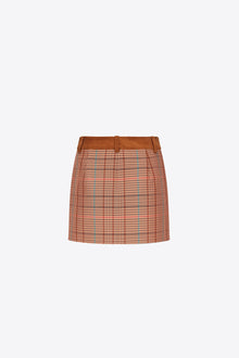 Crystal Button Checked Mini Skirt | Caramel Multi