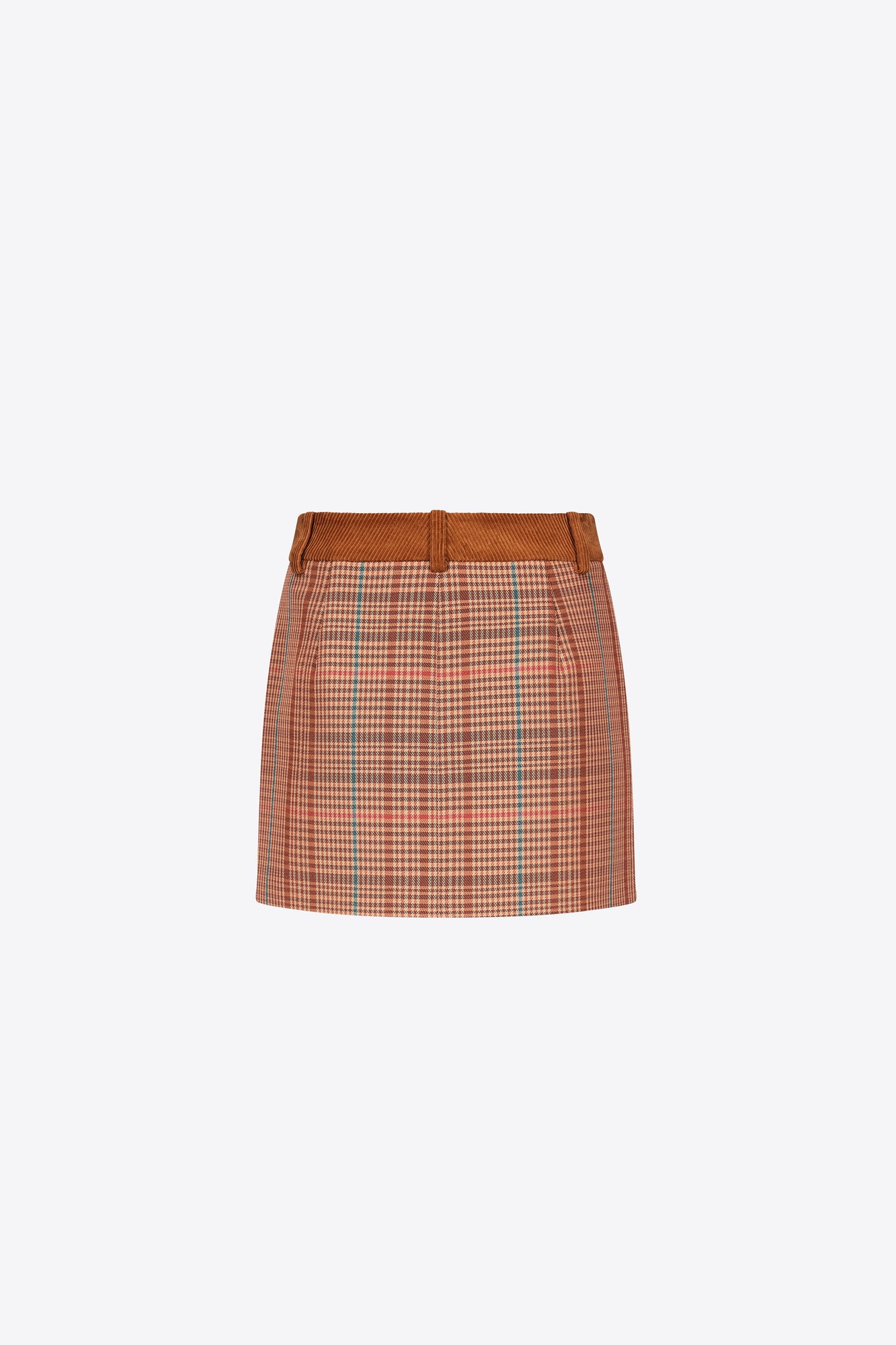 Crystal Button Checked Mini Skirt | Caramel Multi