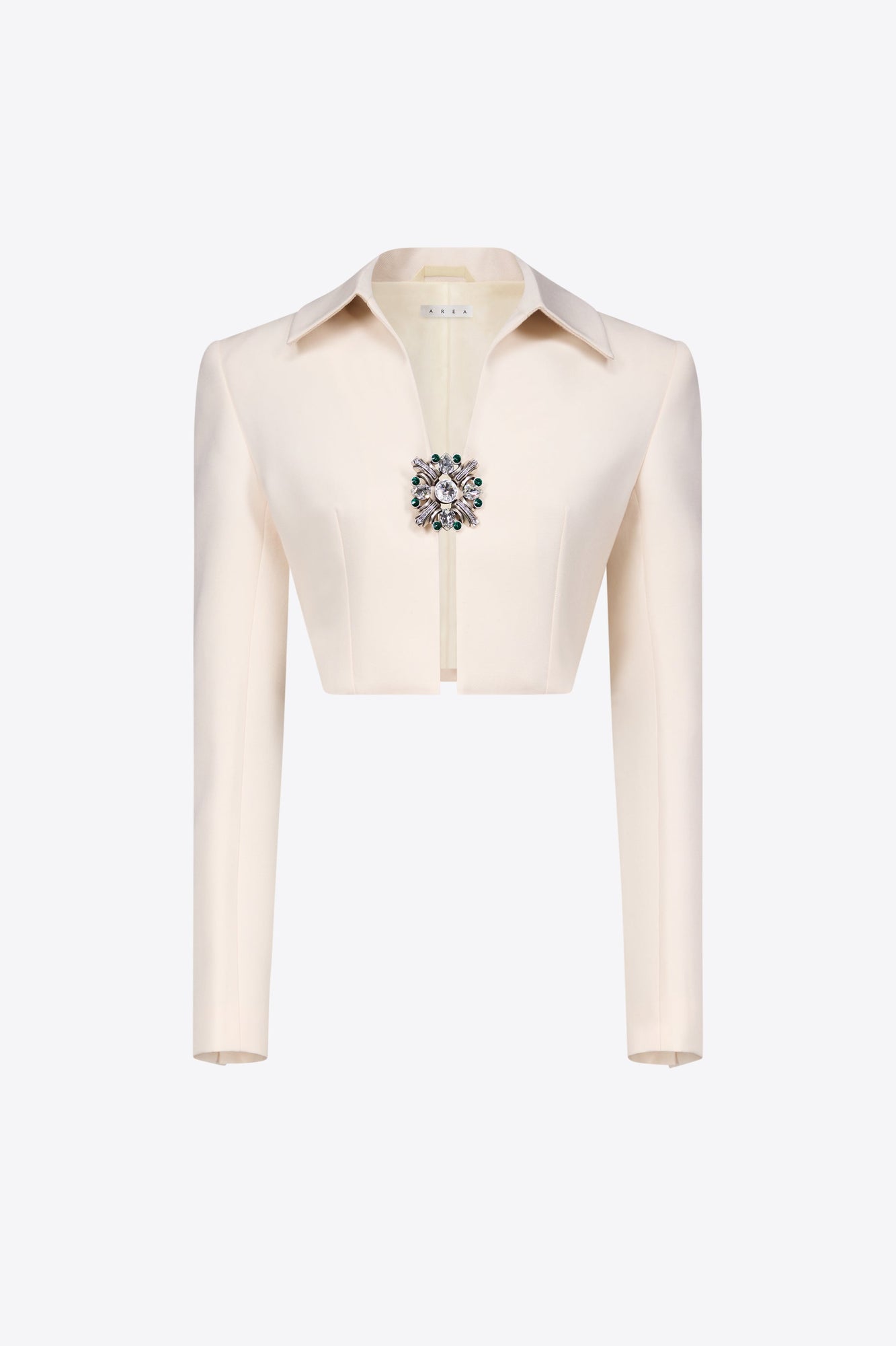 Crystal Brooch Cropped Jacket | Whipped White