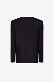 Crystal Brooch Collarless Blazer | Black