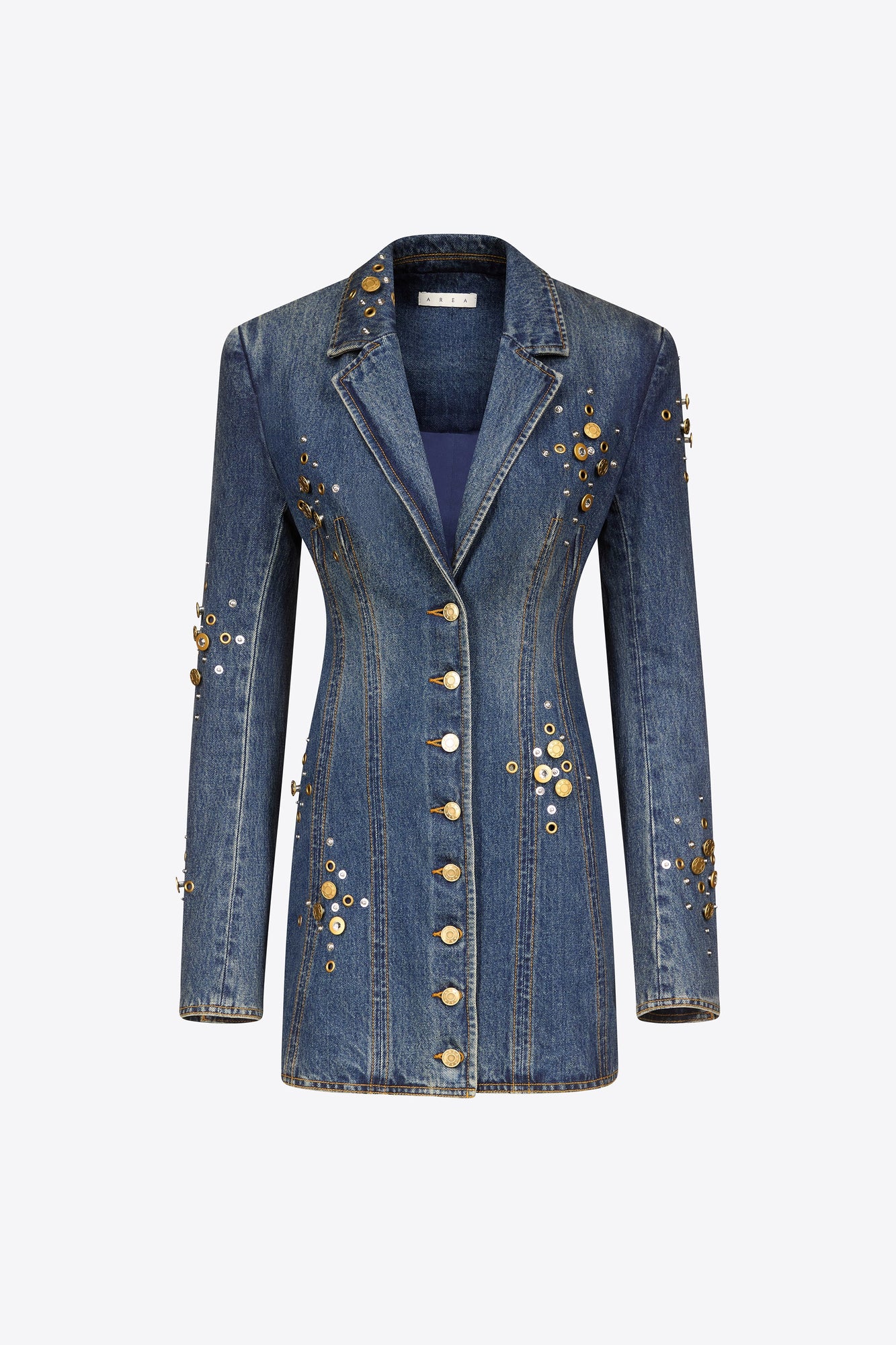 Crystal Button Studded Blazer Dress | Dark Blue
