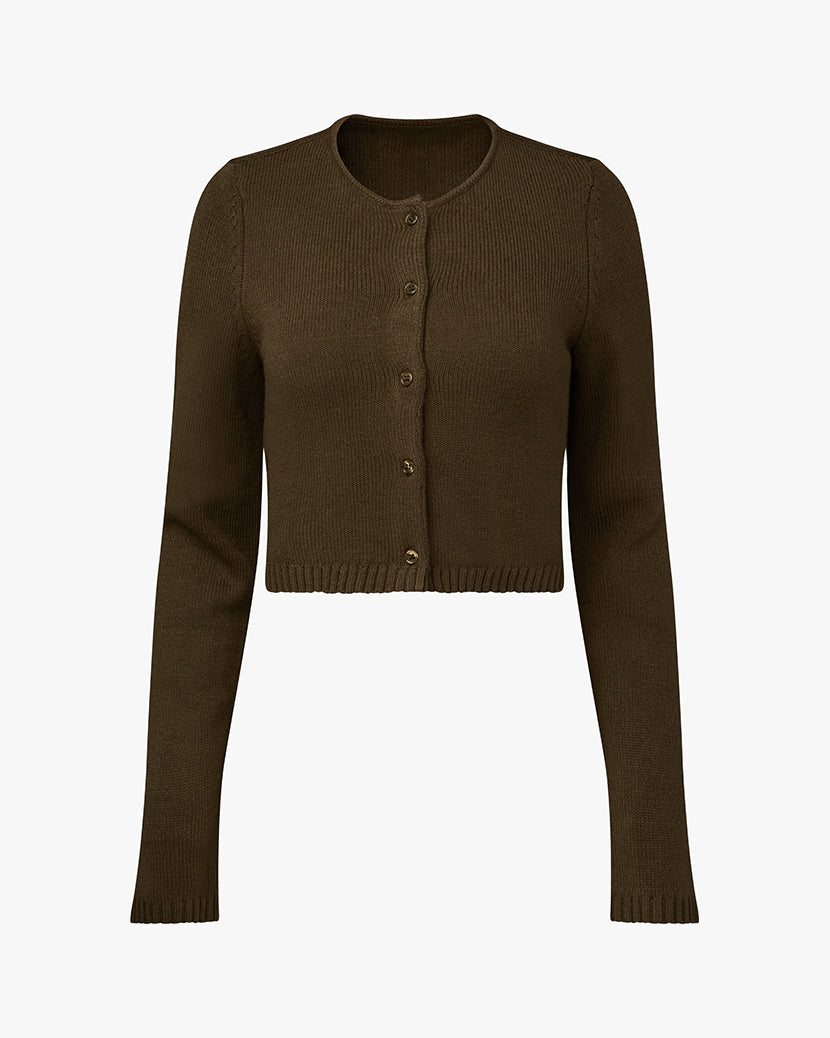 Boxy Crewneck Cardigan | Dark Green