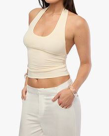 Scoop Neck Halter Tank | Ivory