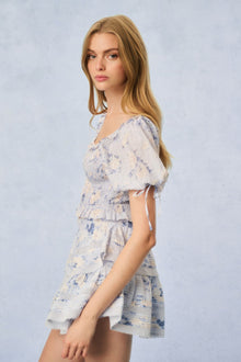 Ruffle Mini Heirloom Print Skirt | Whisper Blue