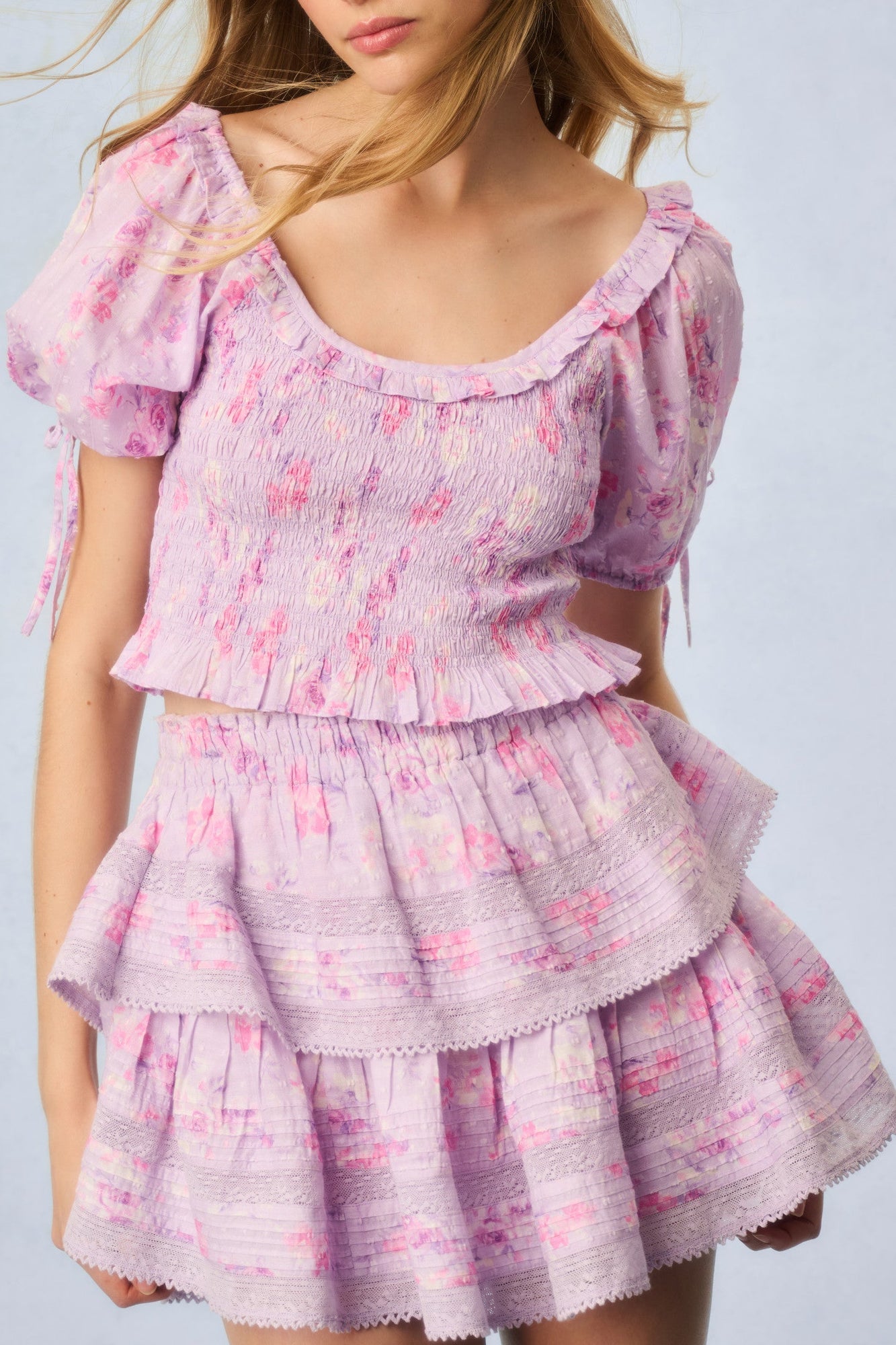 Ruffle Mini Heirloom Print Skirt | Hibiscus