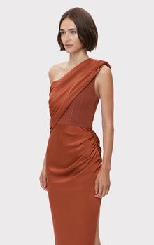 Ruched Woven Combo Gown | Redwood