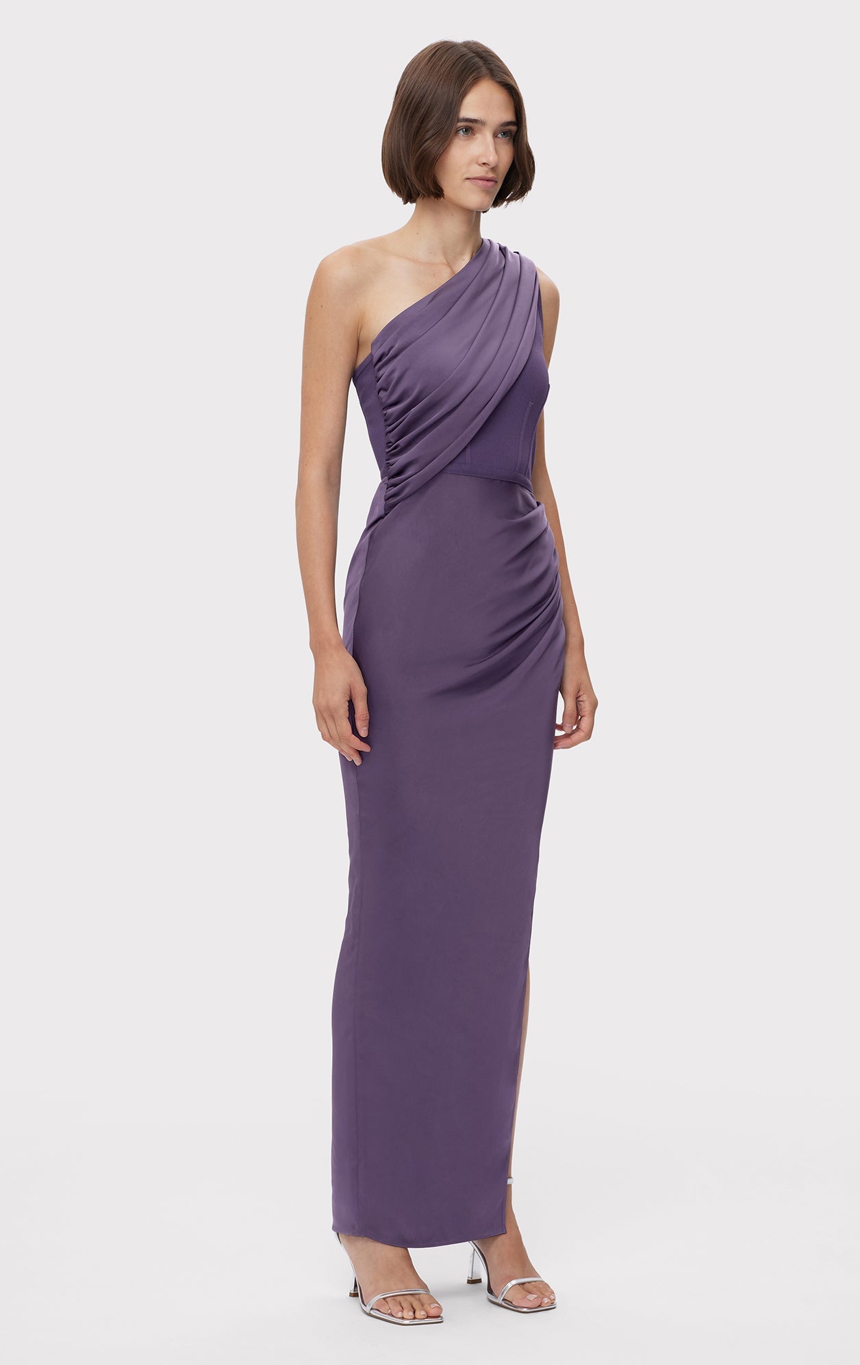 Ruched Woven Combo Gown | Plum