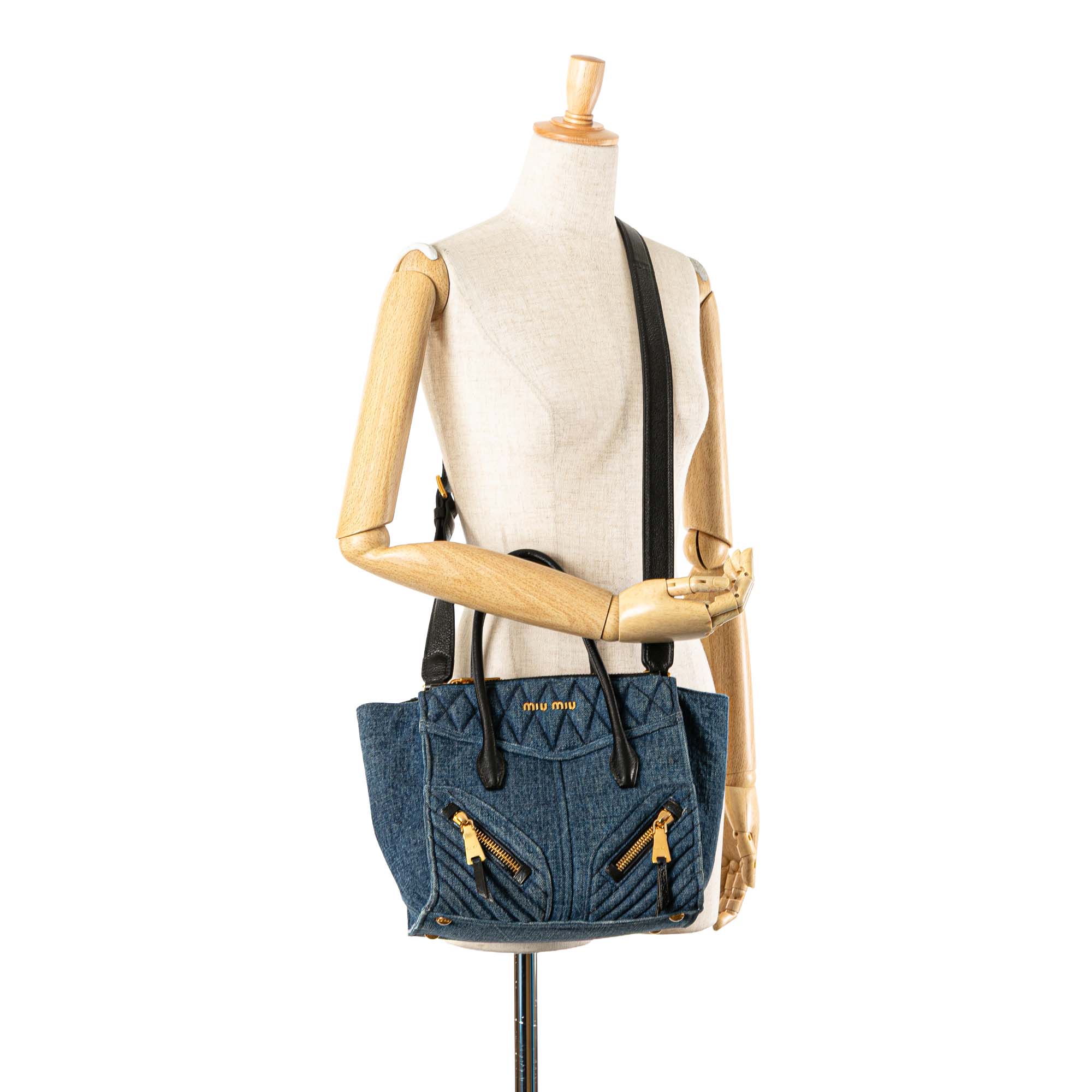 Miu Miu | Pre-Owned Small Matelasse Denim Biker Satchel | Blue/Denim