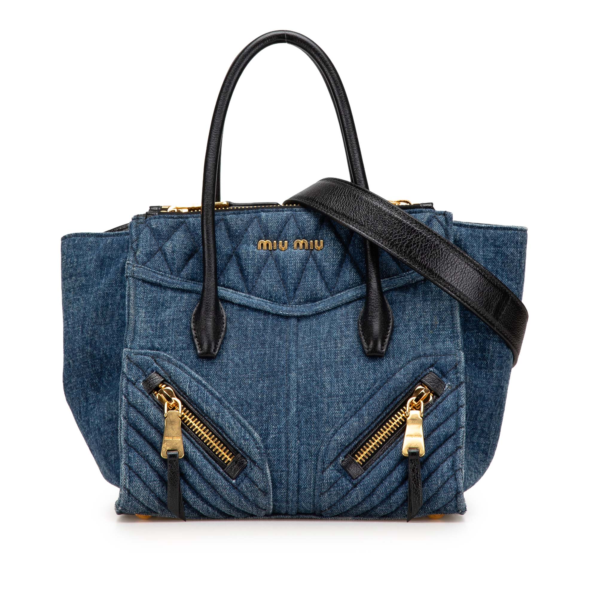 Miu Miu | Pre-Owned Small Matelasse Denim Biker Satchel | Blue/Denim