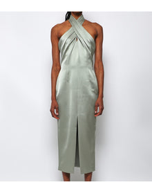 Rasario | Women | Draped Satin Midi Dress | Olive