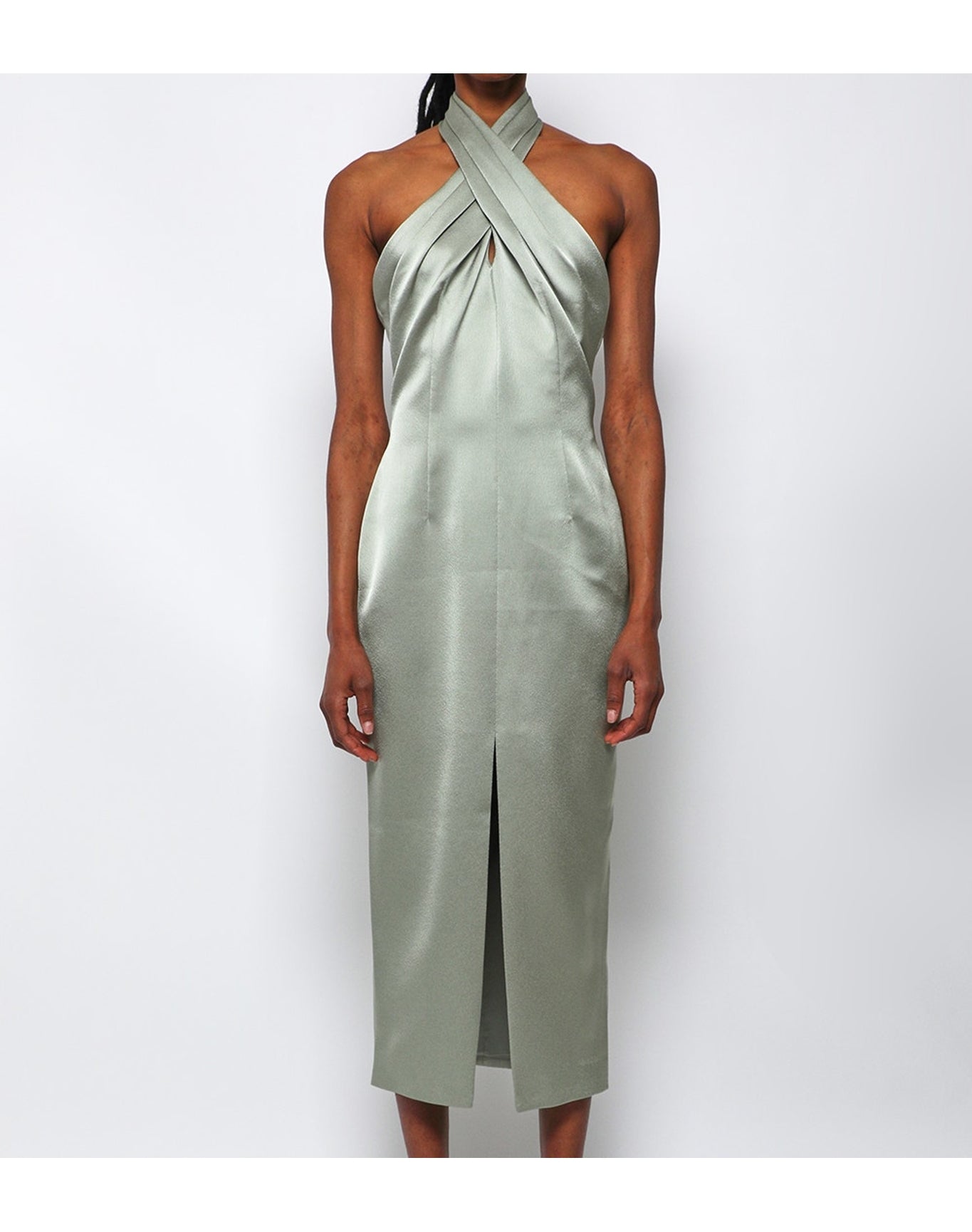 Rasario | Women | Draped Satin Midi Dress | Olive