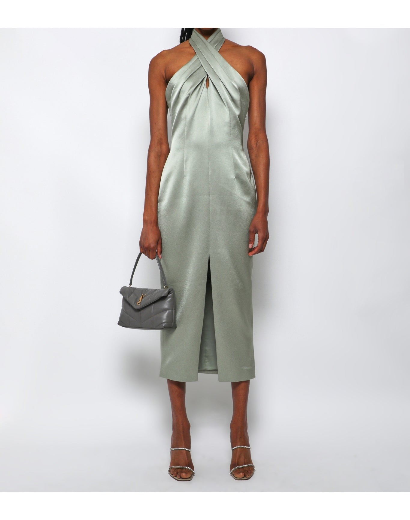 Rasario | Women | Draped Satin Midi Dress | Olive