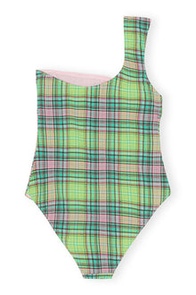 Recycled Seersucker One Shoulder Swimsuit | Lagoon