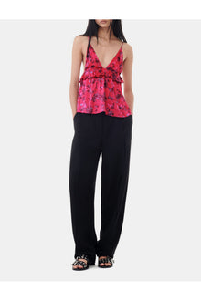 Red Floral Printed Satin Strap Top | Raspberry Wine