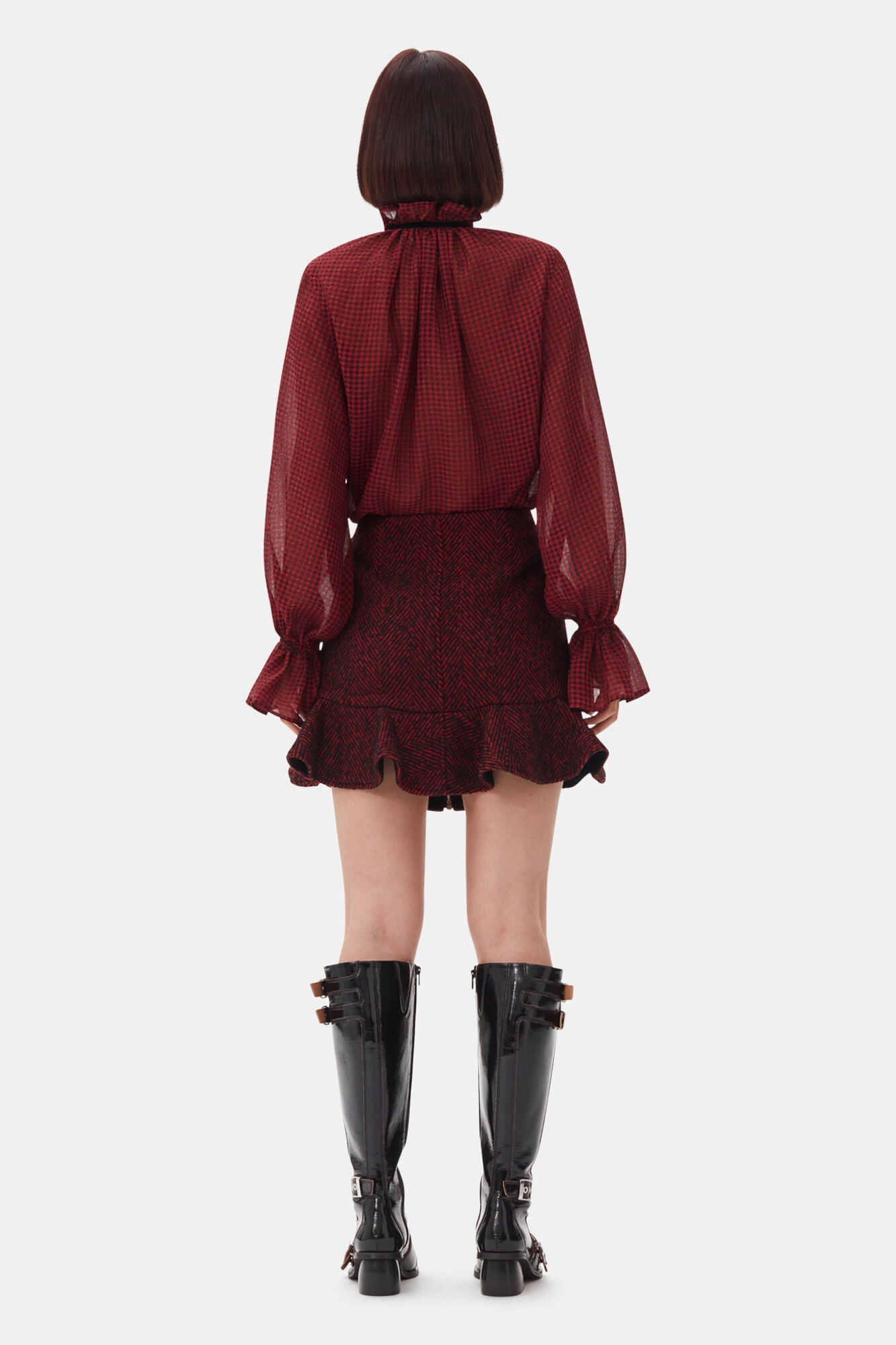 Red Herringbone Wool Mini Skirt | Winery