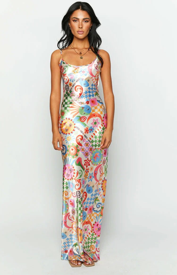 Renesmee Satin Maxi Dress | Summer Print