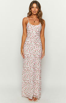 Renesmee Floral Satin Maxi Dress | White